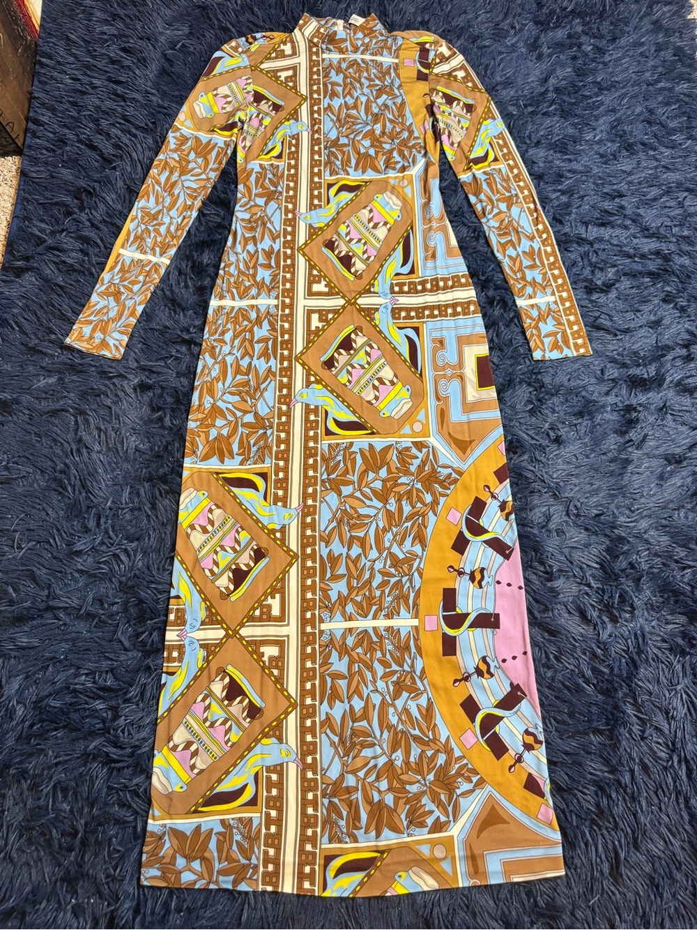 Tory Burch Geometric Garden Printed Mock-Neck Midi Dress. Size 2 - Picture 11 of 14